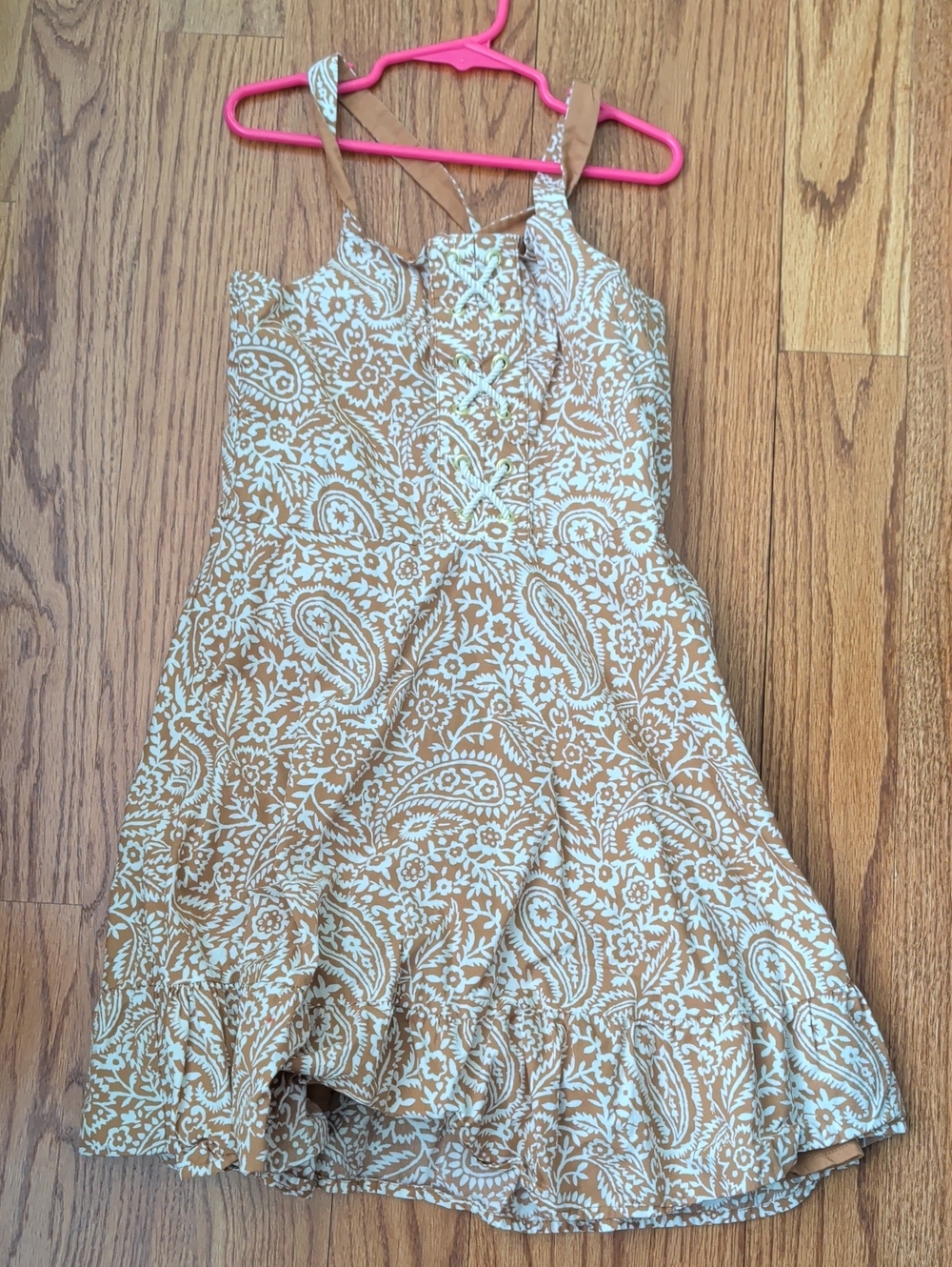 Girls' Tan Paisley Sundress with White Print
